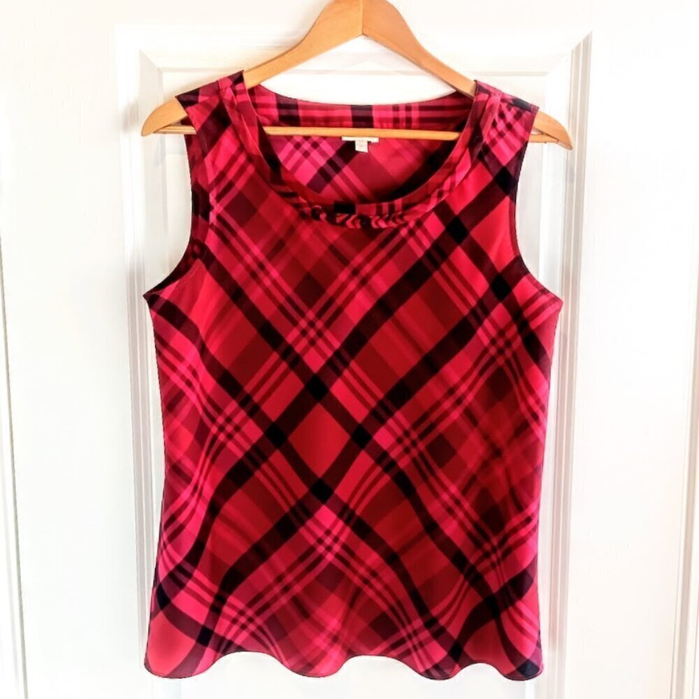 Talbots Burgundy Red Black Plaid Sleeveless Top